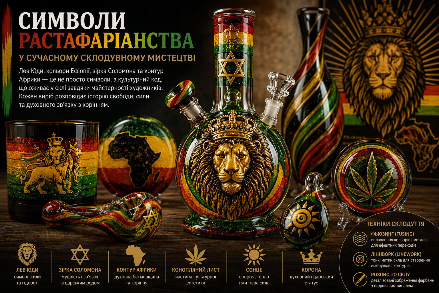 Символи растафаріанства у сучасному склодувному мистецтві Символи растафаріанства у сучасному склодувному мистецтві