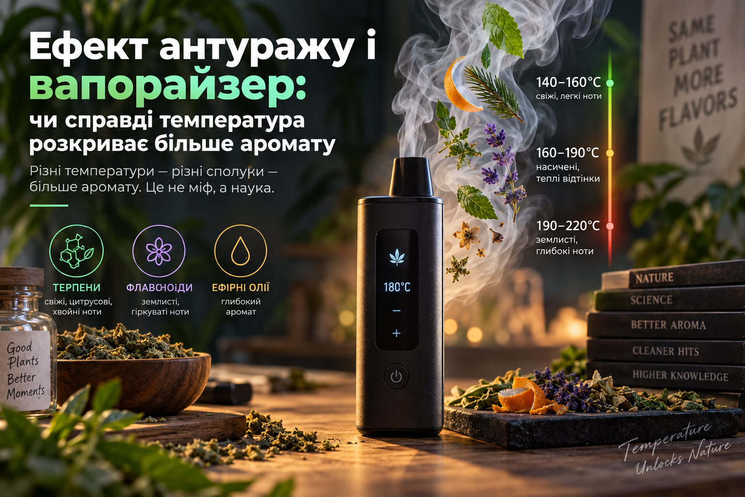 Ефект антуражу і вапорайзер: як температура розкриває аромат Ефект антуражу і вапорайзер: як температура розкриває аромат